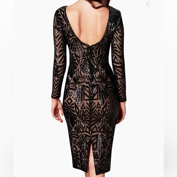 Dress The Population Emery Sequined Scoopback Dress in Black Jeweled Size XS - Picture 2 of 16